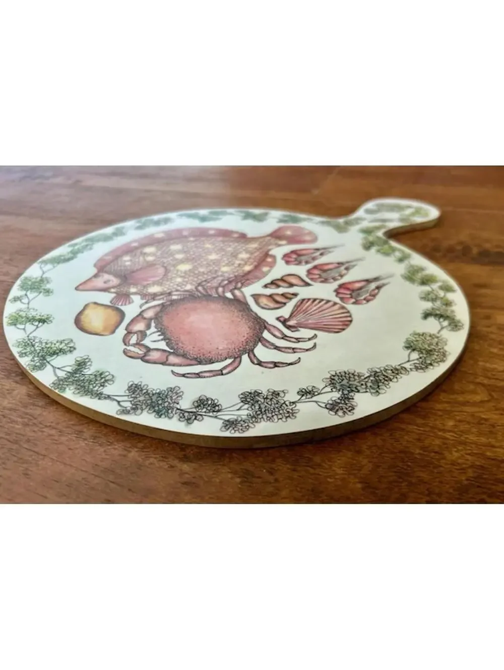 Vintage Made in England Decorative Wooden Cutting Board with Sea Life Design